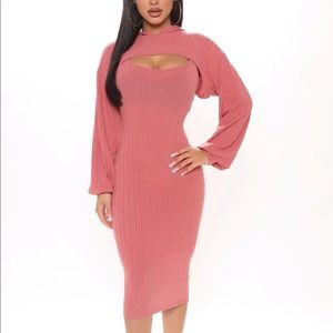 Fashion Nova 2 Piece Midi Dress with Long Sleeve Hoodie